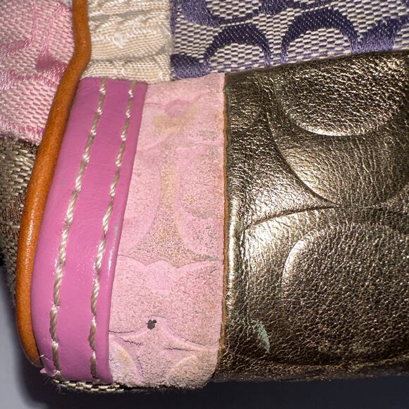 Coach Signature Multicolored Patchwork Pouch Makeup Bag 7 x 4.25 x 3 inches - Picture 11 of 12